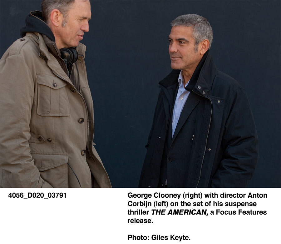 George Clooney (right) with director Anton Corbijn (left) on the set of The American