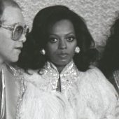 Elton John, Diana Ross and Cher back stage at awards show, early 1980s