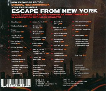 John Carpenter’s Escape From New York Original Film Soundtrack Expanded Edition