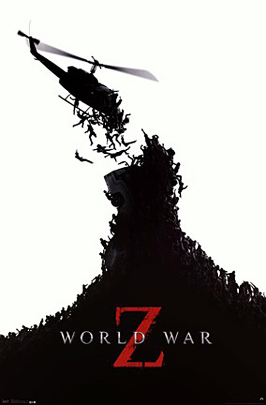 World War Z 22 x 34 Inch Black, White & Red Helicopter Movie Poster