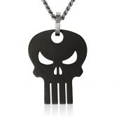 Marvel Comics Unisex Punisher Black Skull Stainless Steel Chain Pendant Necklace