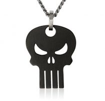 Marvel Comics Unisex Punisher Black Skull Stainless Steel Chain Pendant Necklace