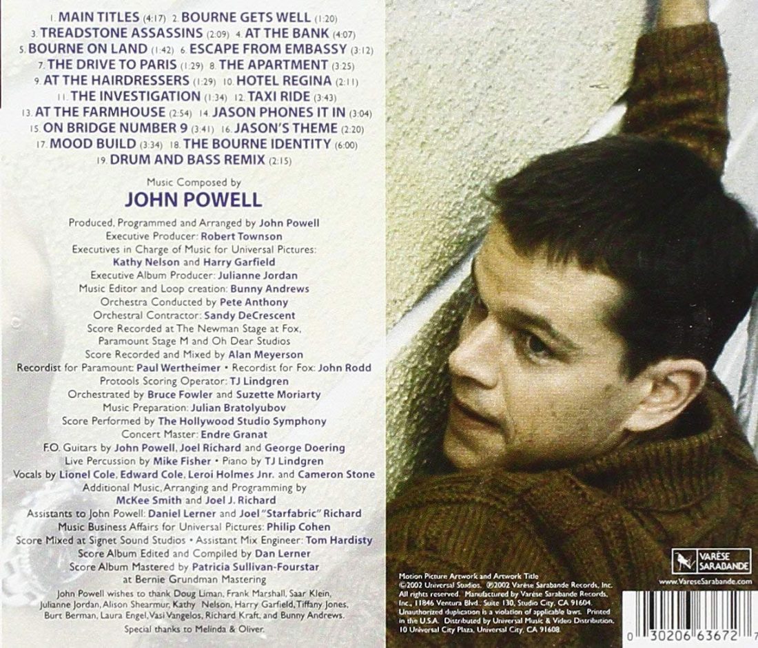 The Bourne Identity Original Motion Picture Soundtrack Album – Music by John Powell
