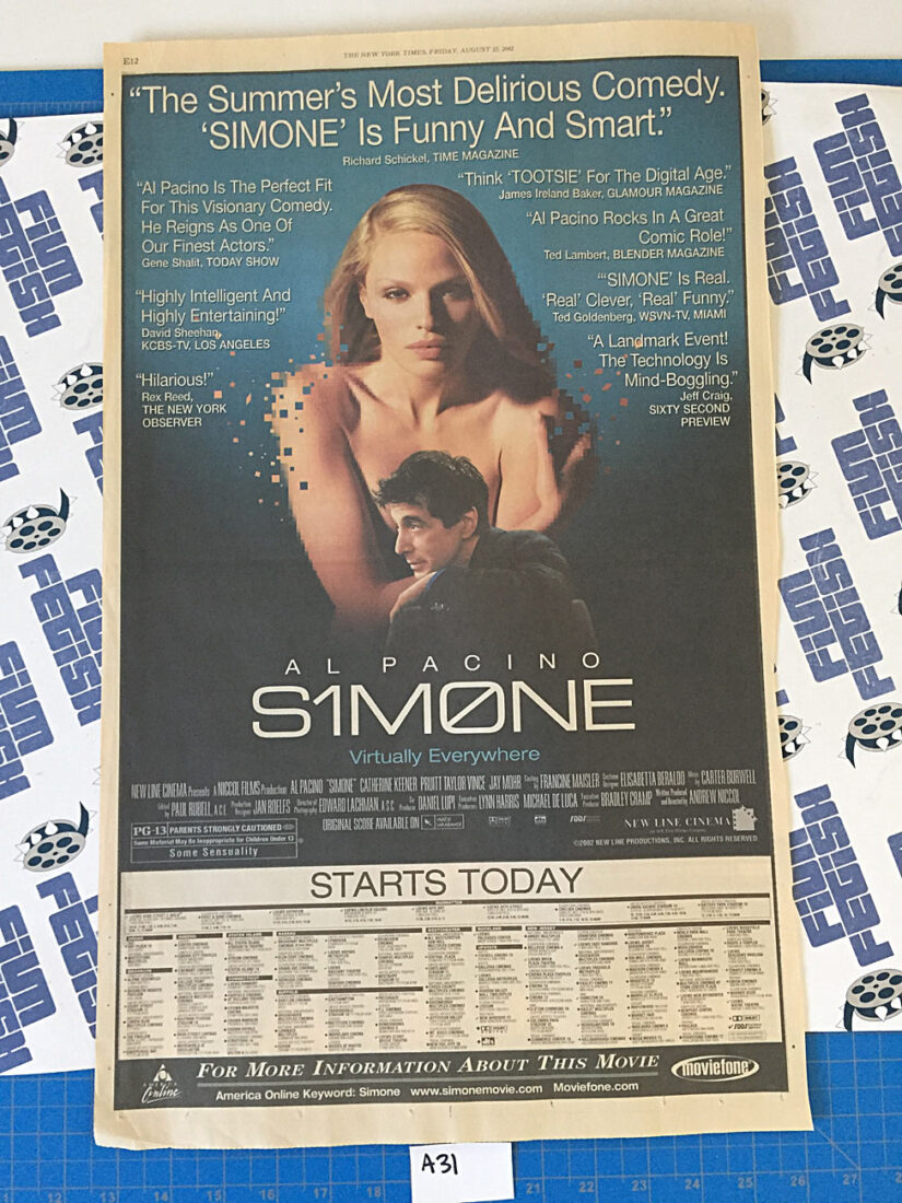 The New York Times Signs/S1m0ne Full Page Newspaper Movie Ads (August 23, 2002) [A31]