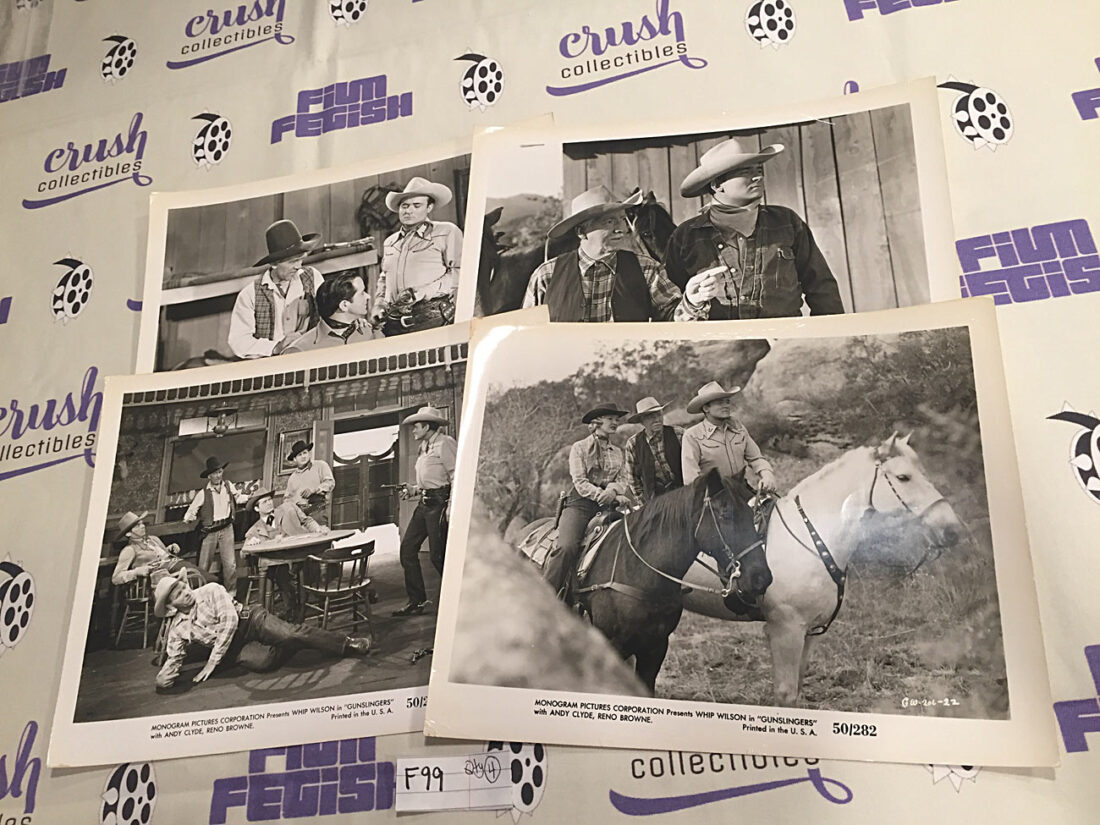 Gunslingers (4) Original 10×8 inch Press Photo Lobby Cards – Whip Wilson, Andy Clyde [F99]