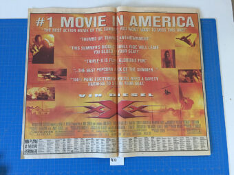 Vin Diesel XXX Movie Original Full Page Newspaper Ad (New York Times August 16, 2002) [A32]