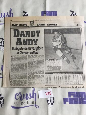New York Post (Mar 1, 1996) Andy Bathgate Ice Hockey Newspaper Cover V55