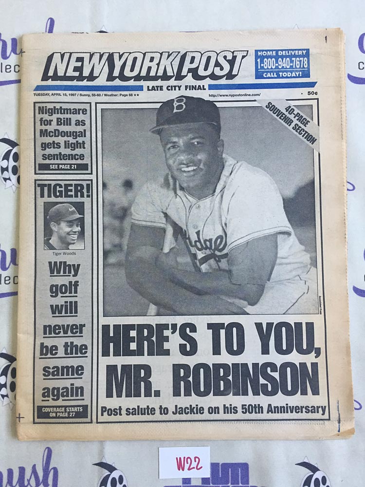 New York Post (April 15, 1997) Jackie Robinson Baseball Newspaper Cover W22