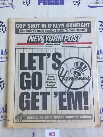 New York Post (Oct 19, 1996) Yankees World Series Game 1 Baseball Newspaper Cover W31