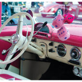 Vintage Hot Rod Pink Auto Interior With Dice Photo [221110-12]