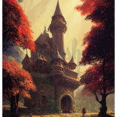 Castle and Red Trees Art Print [DP-221103-2]