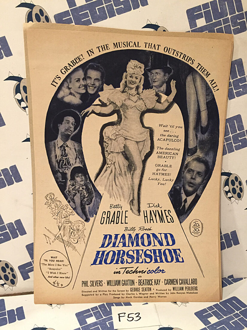 Diamond Horseshoe (1945) Original Full-Page Magazine Advertisement, Betty Grable, Dick Haymes [F53]