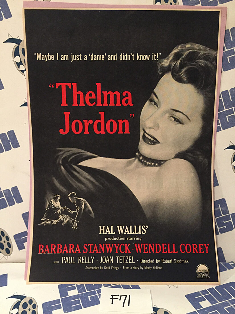 The File on Thelma Jordon (1949) Original Full-Page Magazine Advertisement, Barbara Stanwyck, Wendell Corey [F71]