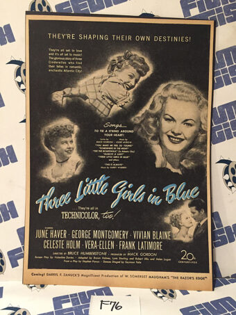 Three Little Girls in Blue (1946) Original Full-Page Magazine Advertisement, June Haver, George Montgomery [F76]