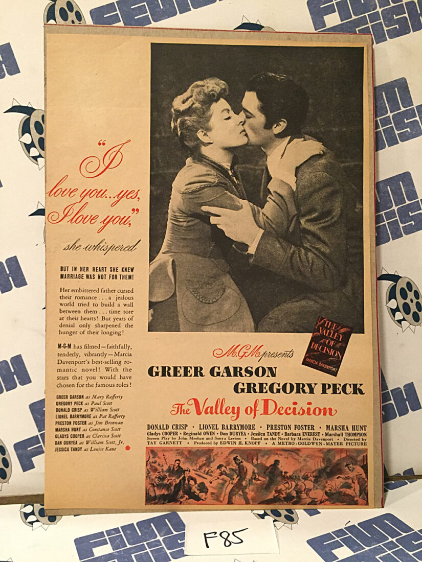The Valley of Decision (1945) Original Full-Page Magazine Advertisement, Greer Garson, Gregory Peck [F85]