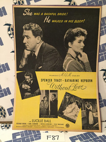 Without Love (1945) Original Full-Page Magazine Advertisement, Spencer Tracy, Katharine Hepburn, Lucille Ball [F87]
