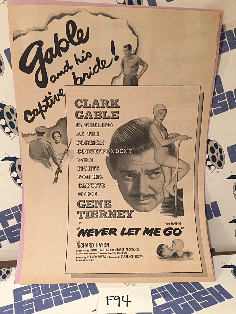 Never Let Me Go (1953) Original Full-Page Magazine Advertisement, Clark Gable, Gene Tierney [F94]