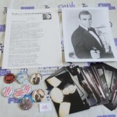 Mixed Set of James Bond 007 RARE Memorabilia – Promotional Pin-Backs, Original Photos, Ephemera [J03]