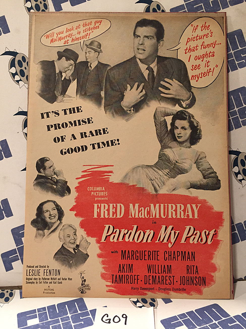 Pardon My Past 1945 Original Full-Page Magazine Ad Fred MacMurray Marguerite Chapman G09