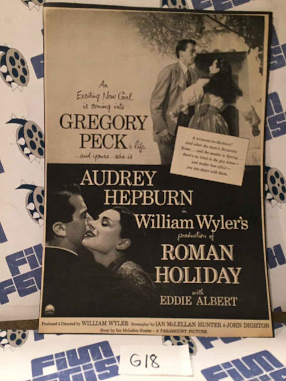 Roman Holiday 1953 Original Full-Page Magazine Ad Gregory Peck Audrey Hepburn G18