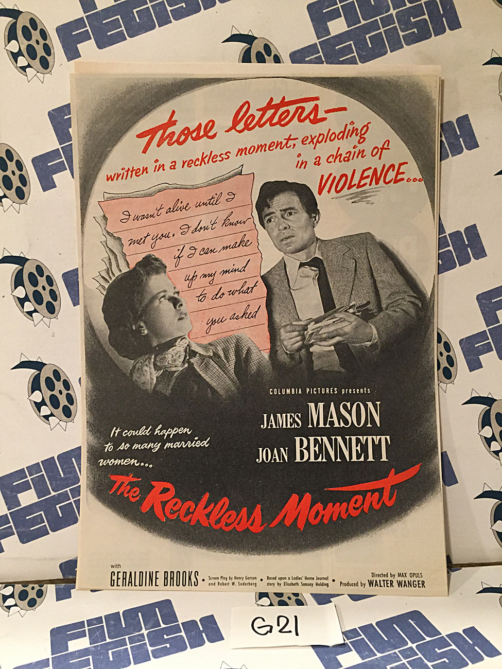 The Reckless Moment 1949 Original Full-Page Magazine Adv James Mason G21