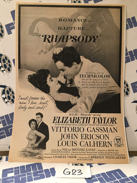 Rhapsody Original 1954 Full-Page Magazine Adv Elizabeth Taylor Vittorio Gassman G23