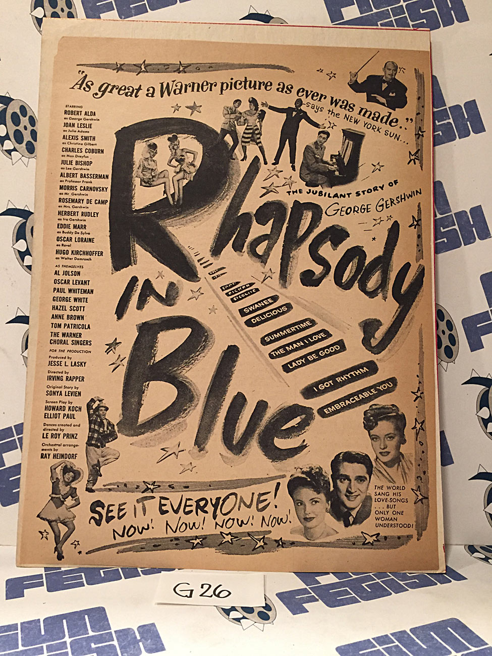 Rhapsody in Blue 1945 Original Full-Page Magazine Ad Robert Alda  Joan Leslie G26