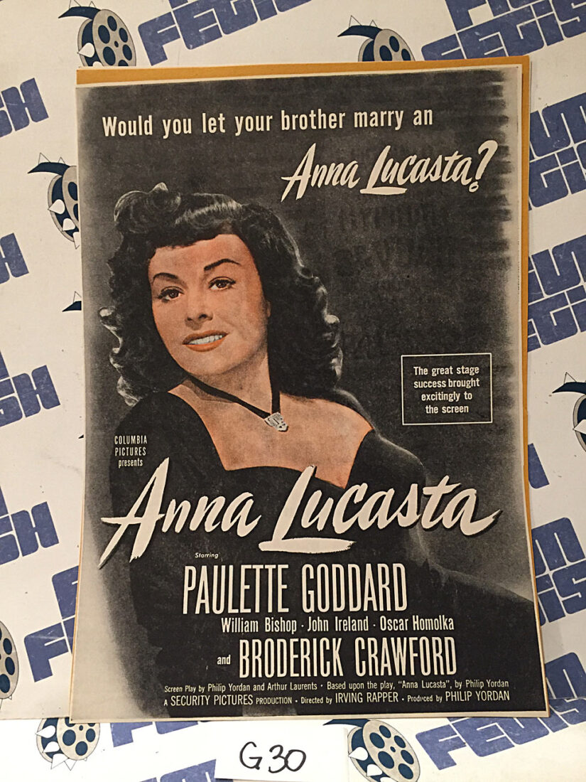 Anna Lucasta 1949 Original Full-Page Magazine Ad Paulette Goddard Broderick Crawford G30