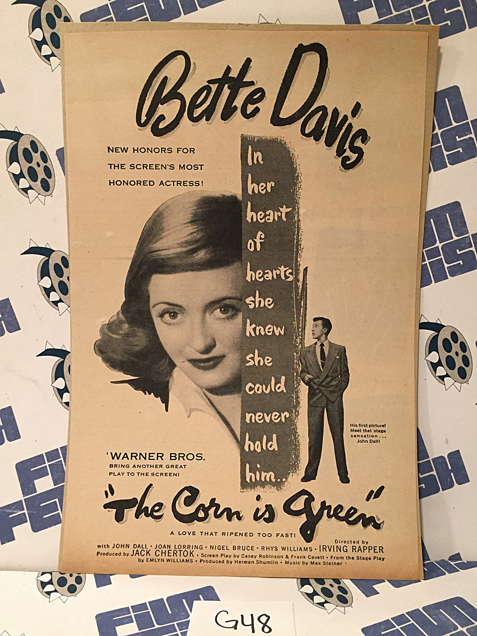 The Corn Is Green 1945 Original Full-Page Magazine Ad Bette Davis Nigel Bruce  G48