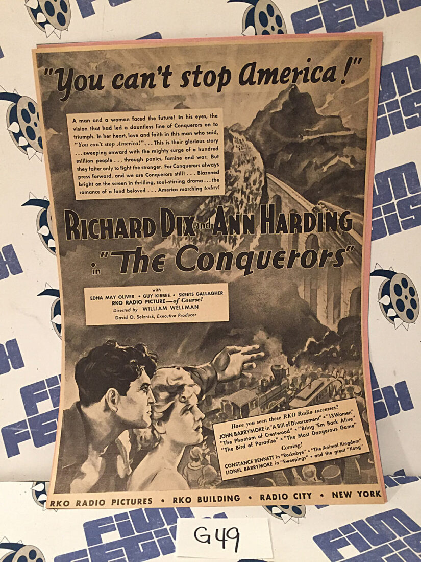 The Conquerors 1932 Original Full-Page Magazine Ad Richard Dix Ann Harding G49