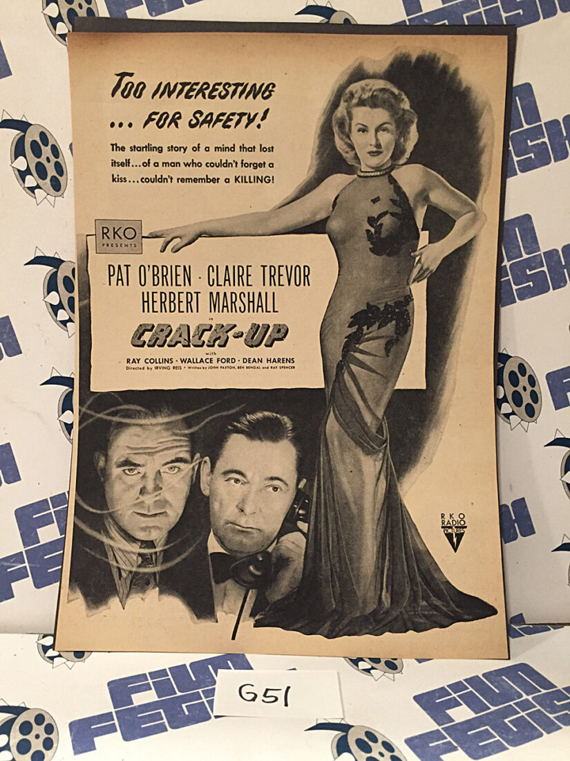 Crack-Up 1946 Original Full-Page Magazine Ad Pat O’Brien Claire Trevor G51