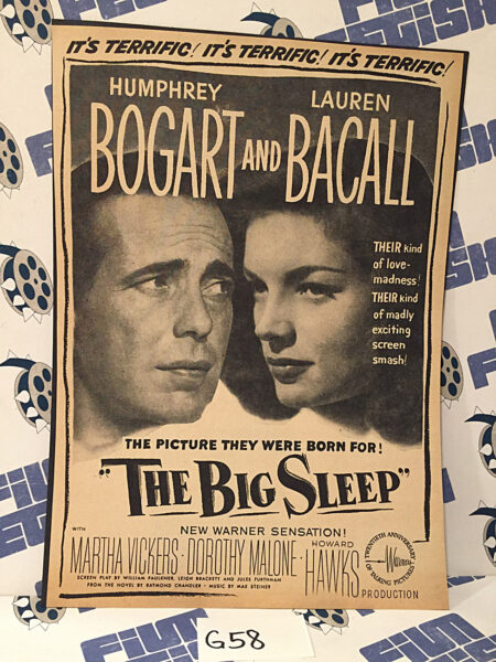 The Big Sleep (1946) Movie Original Full-Page Magazine Advertisement, Howard Hawks, Humphrey Bogart, Lauren Bacall [G58]