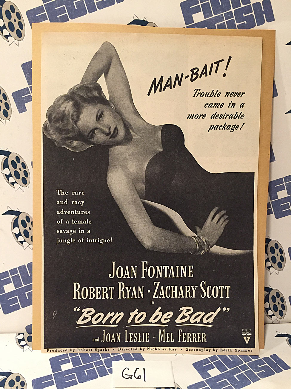 Born to Be Bad 1950 Original Full-Page Magazine Ad Joan Fontaine Robert Ryan G61
