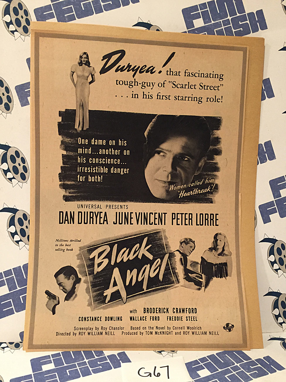 Black Angel 1946 Original Full-Page Magazine Ad Dan Duryea June Vincent Peter Lorre G67