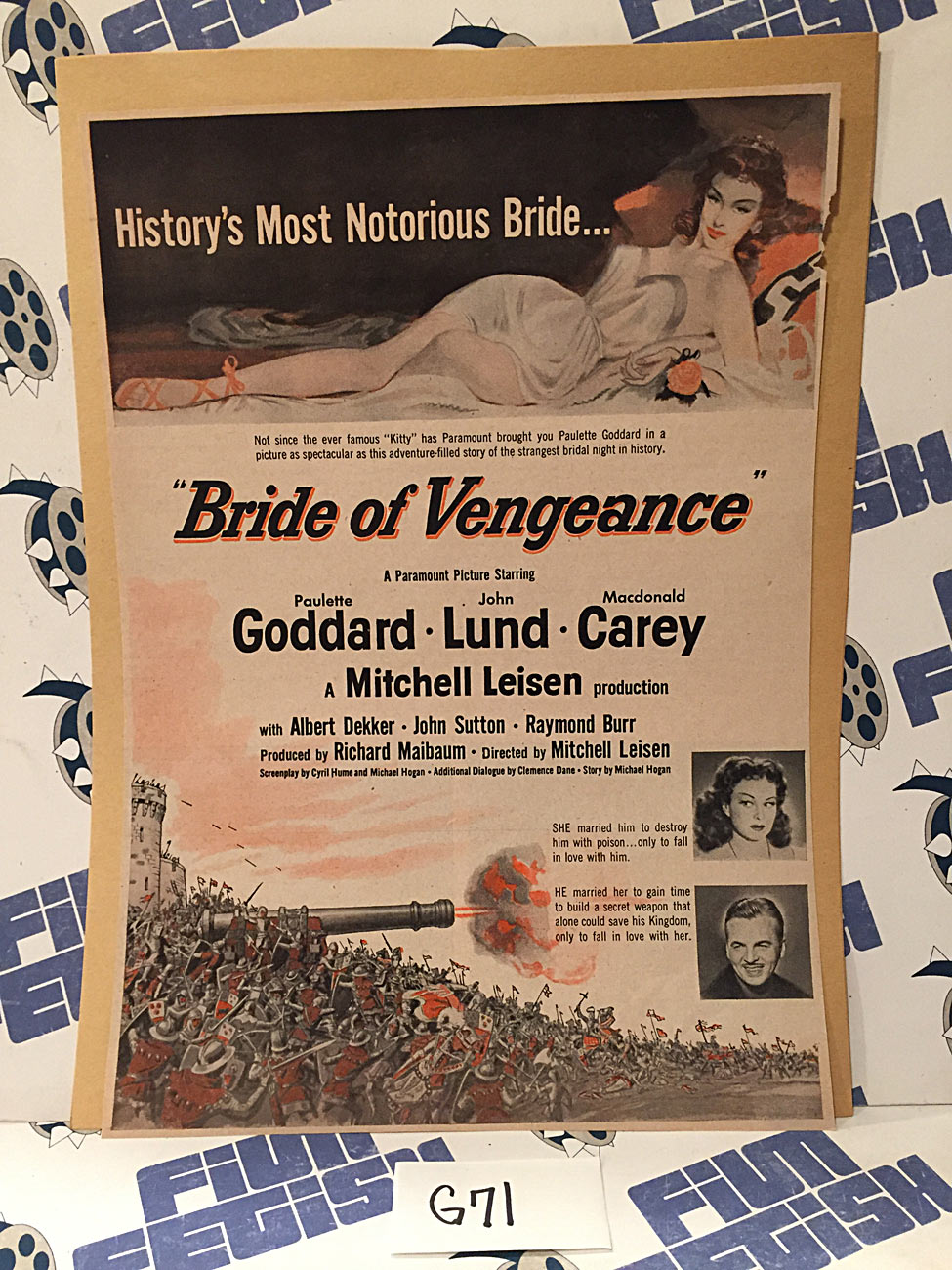 Bride of Vengeance 1949 Original Full-Page Magazine Ad John Lund Paulette Goddard G71
