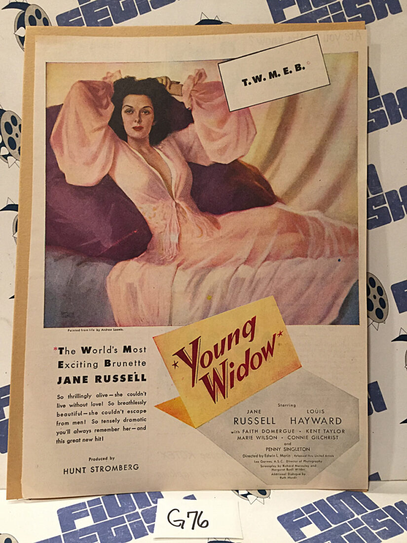 Young Widow 1946 Original Full-Page Magazine Ad Jane Russell Louis Hayward Faith Domergue G76