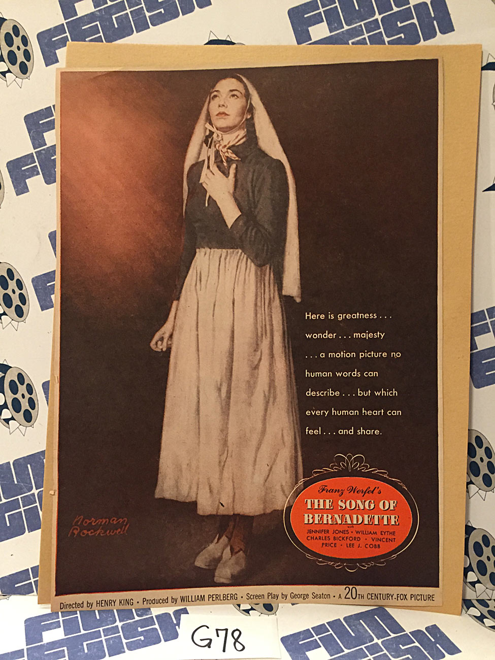 The Song of Bernadette 1943 Original Full-Page Magazine Ad Jennifer Jones Vincent Price G78