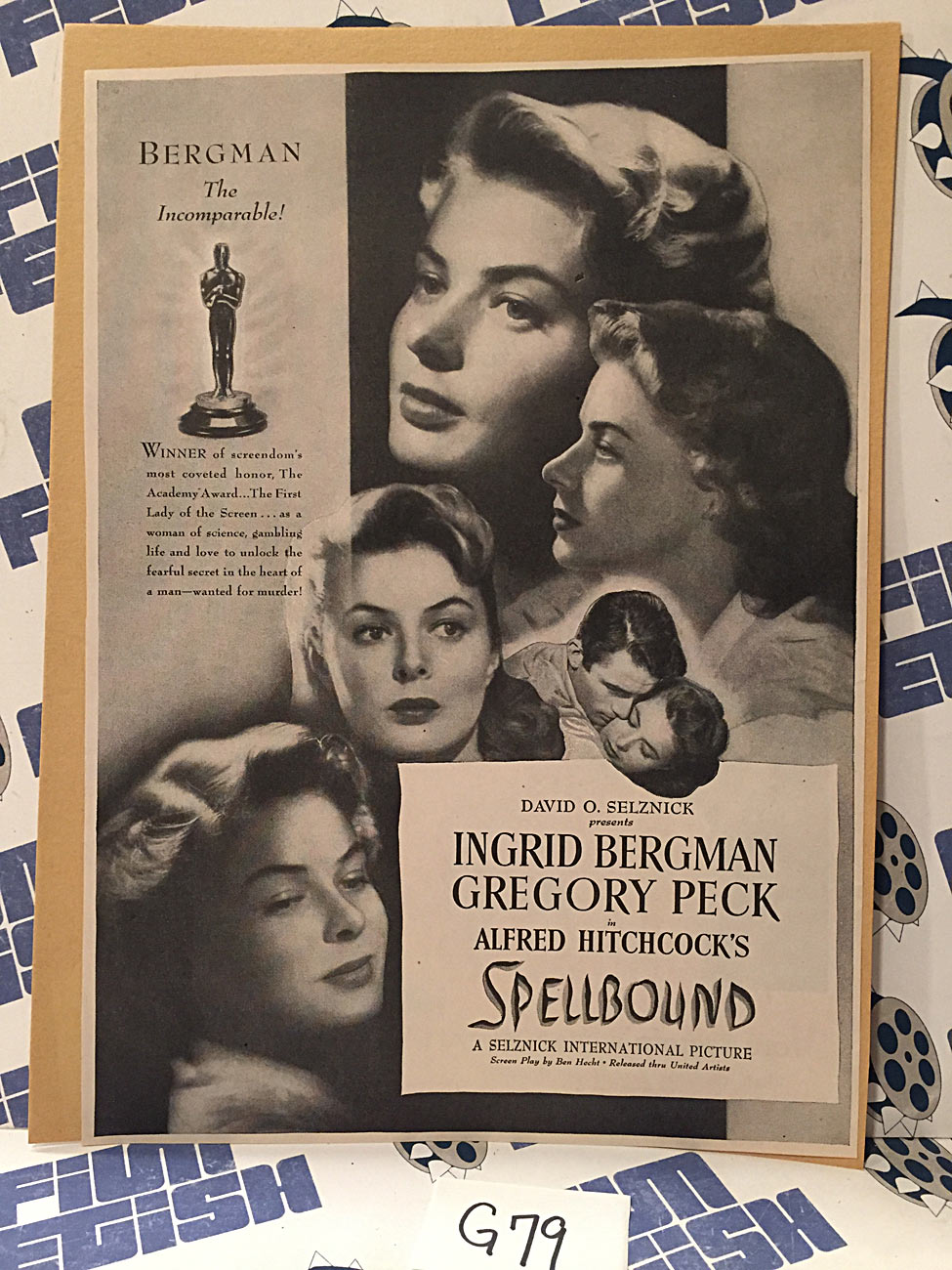 Spellbound 1945 Original Full-Page Magazine Ad Ingrid Bergman Gregory Peck G79