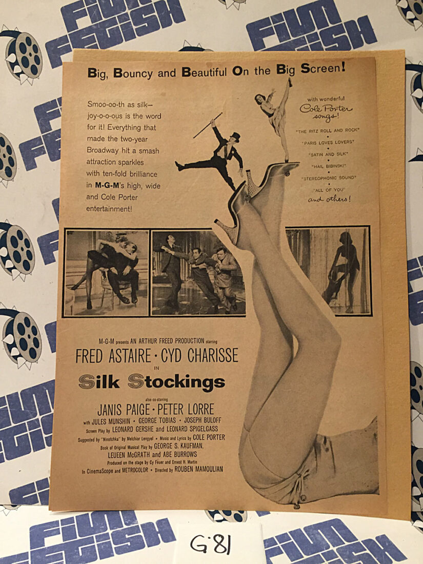 Silk Stockings 1957 Original Full-Page Magazine Ad Fred Astaire Cyd Charisse Janis Paige G81