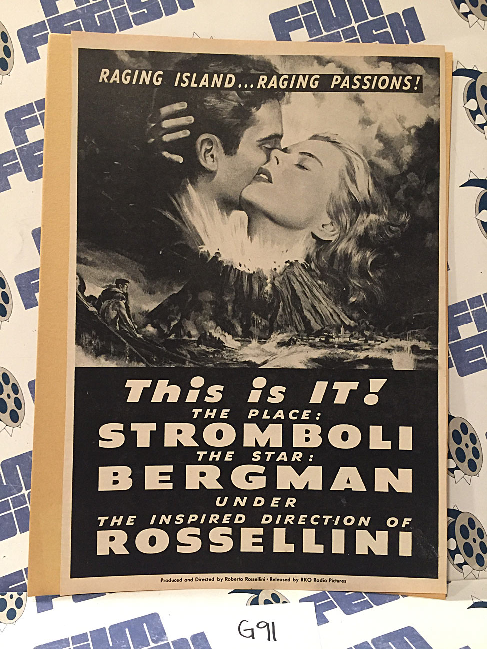 Stromboli 1950 Original Full-Page Magazine Ad Ingrid Bergman Roberto Rossellini G91