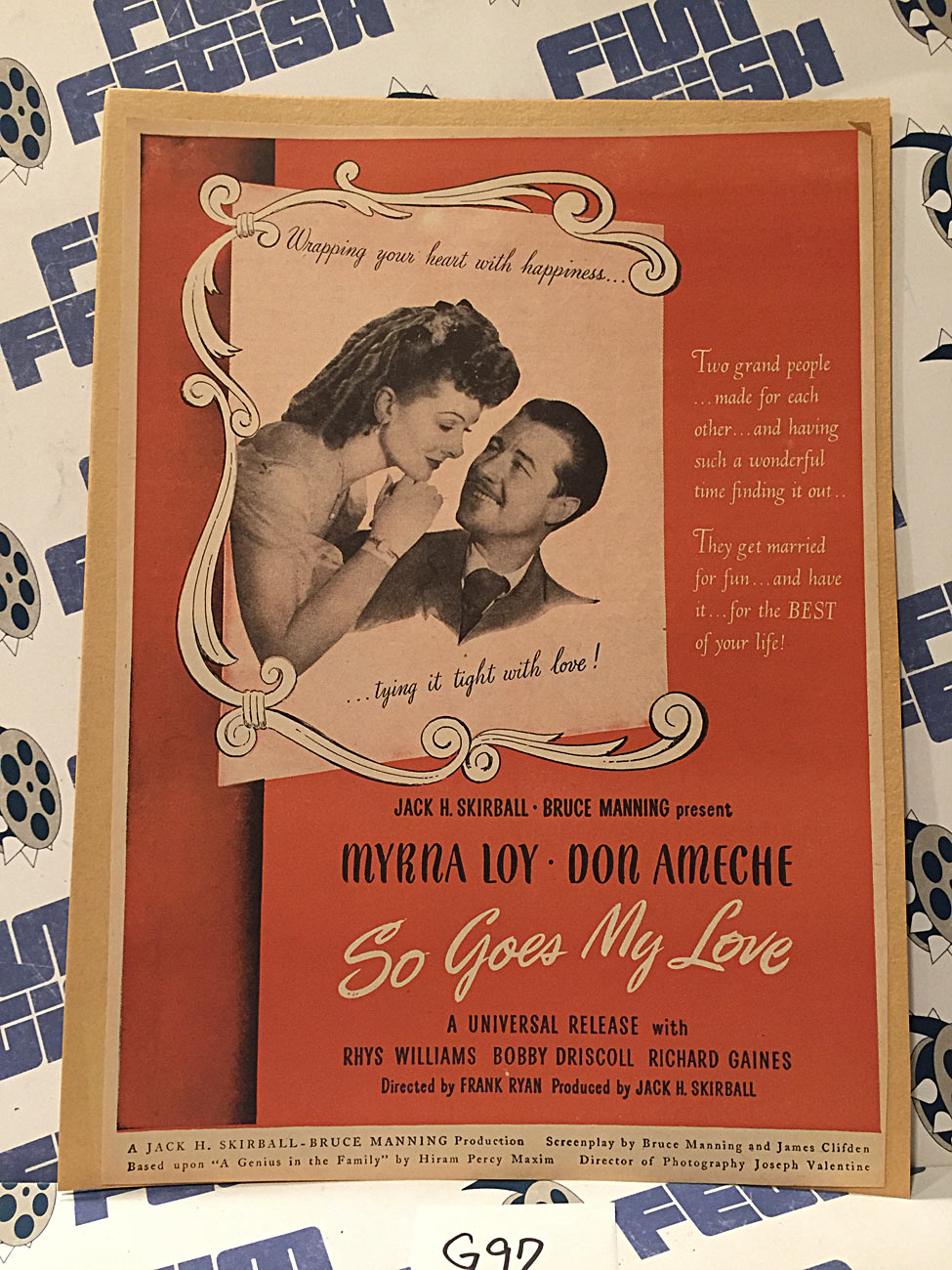 So Goes My Love 1946 Original Full-Page Magazine Ad Myrna Loy Don Ameche G92