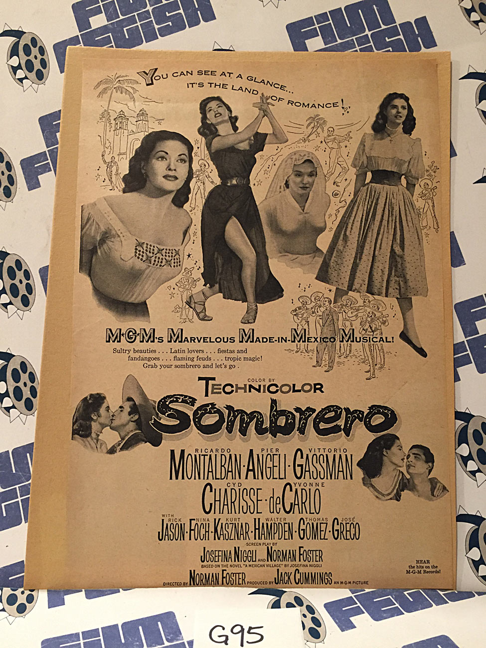 Sombrero 1953 Original Full-Page Magazine Ad Ricardo Montalban Pier Angeli G95