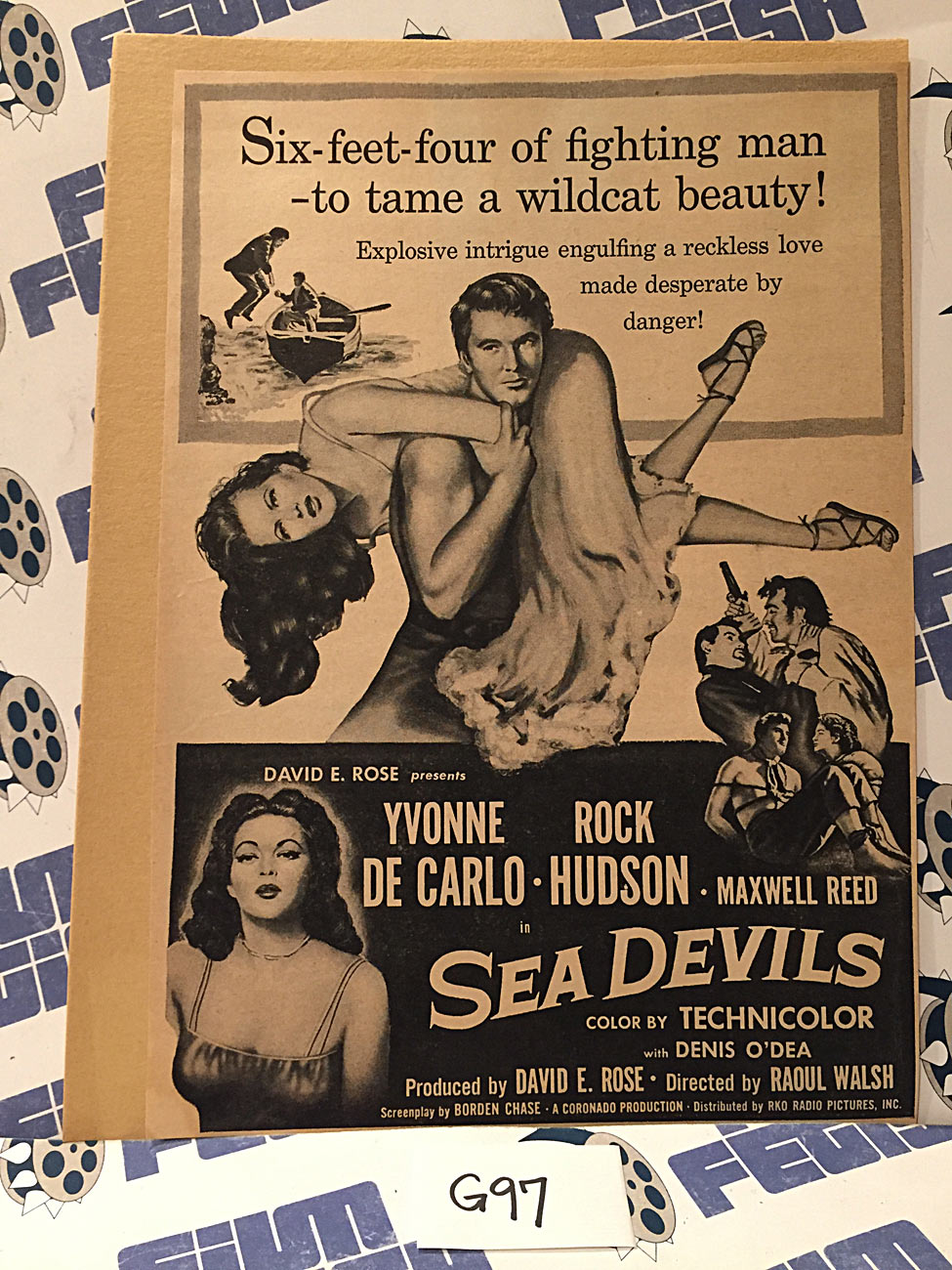 Sea Devils (1953) Movie Original Full-Page Magazine Advertisement, Yvonne De Carlo, Rock Hudson [G97]