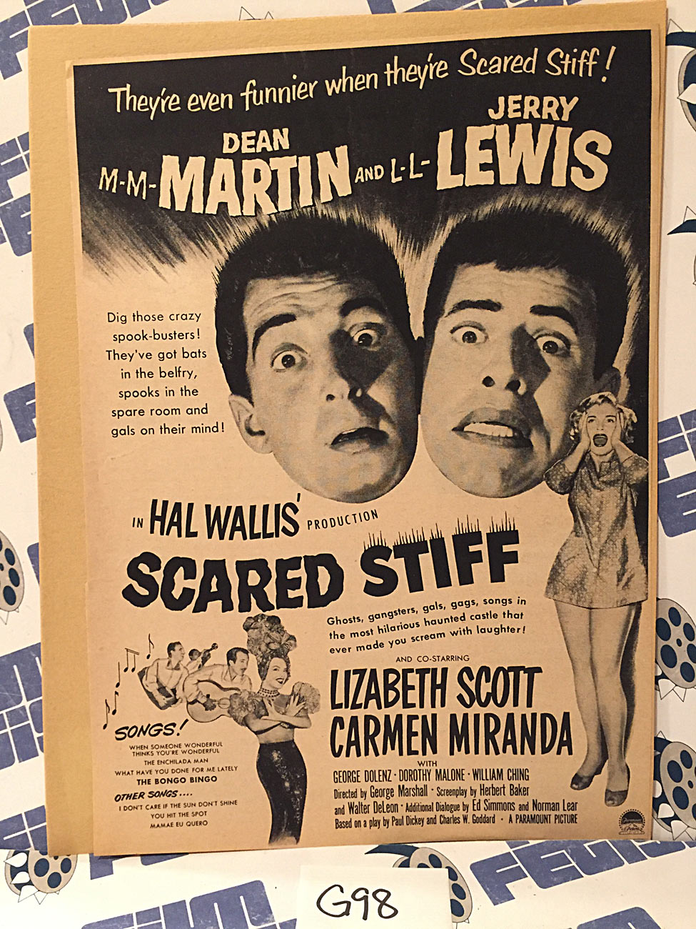 Scared Stiff 1953 Original Full-Page Magazine Ad Dean Martin Jerry Lewis G98