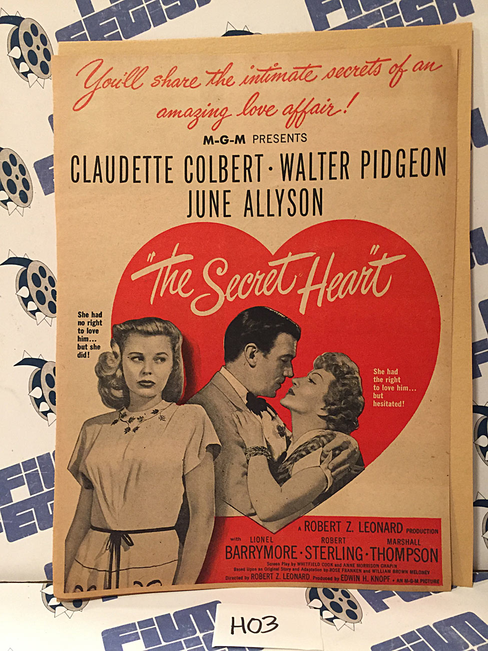 The Secret Heart Original 1946 Full-Page Magazine Adv June Allyson Walter Pidgeon Claudette Colbert H03