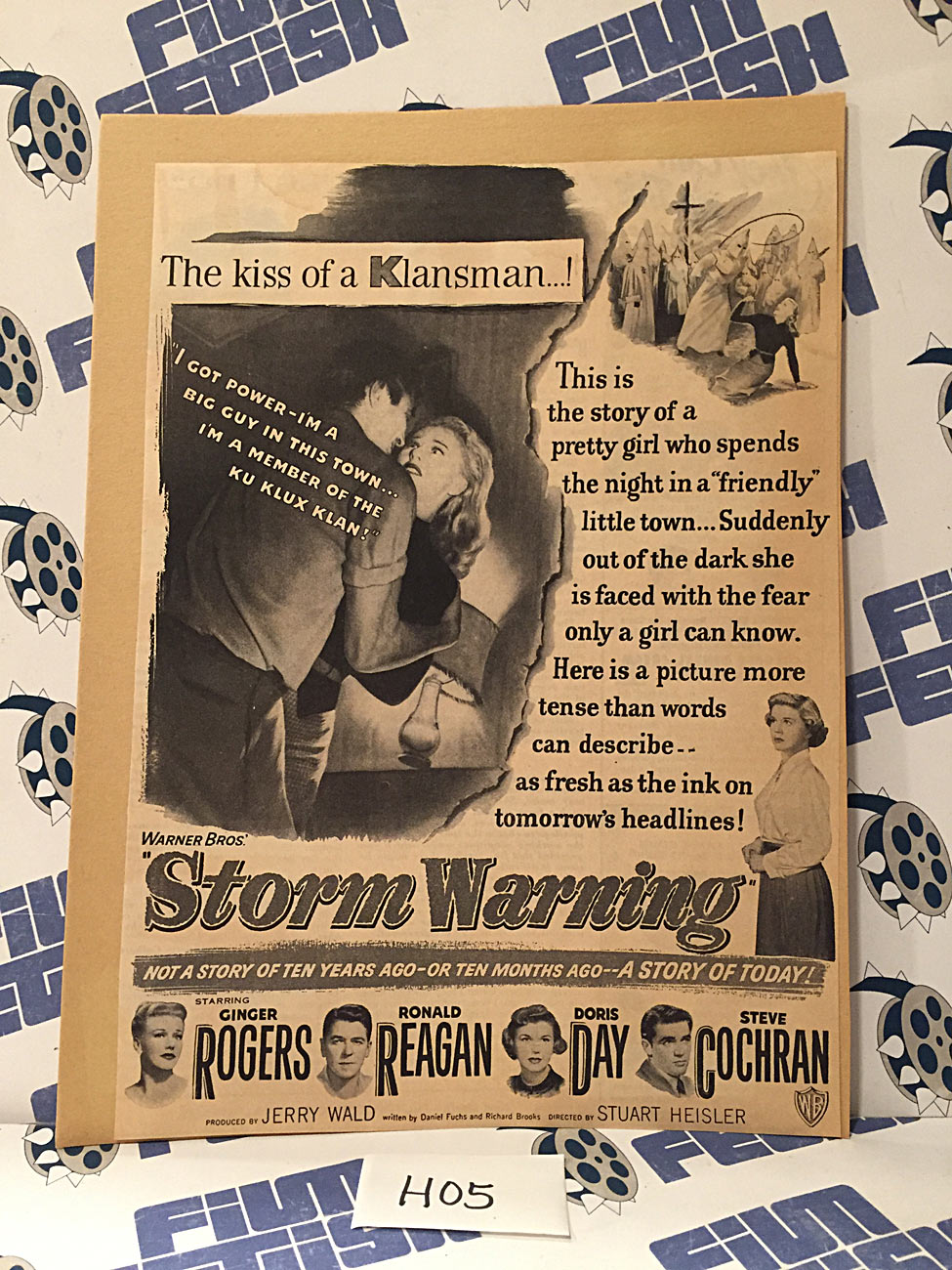 Storm Warning 1950 Original Full-Page Magazine Ad Ronald Reagan Ginger Rogers H05