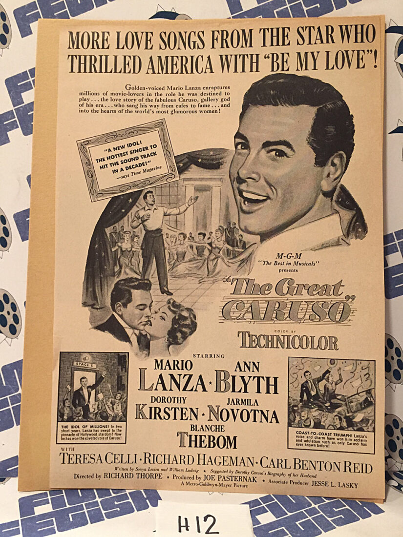 The Great Caruso 1951 Original Full-Page Magazine Ad Mario Lanza  Ann Blyth H12