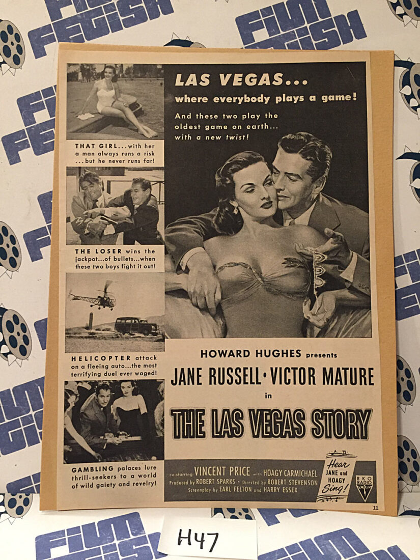The Las Vegas Story 1952 Original Full-Page Magazine Ad Jane Russell Victor MatureH47
