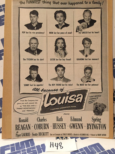 Louisa 1950 Original Full-Page Magazine Ad Ronald Reagan Charles Coburn Ruth Hussey   H48