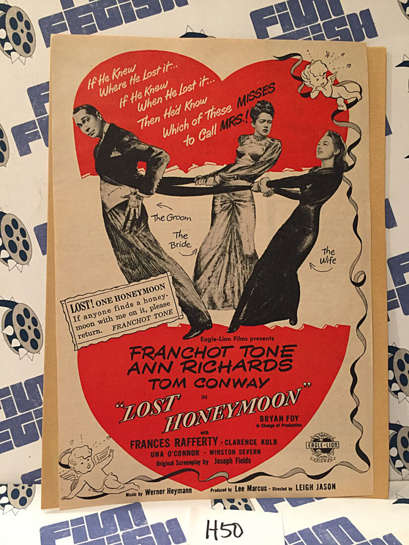 Lost Honeymoon 1947 Original Full-Page Magazine Ad Franchot Tone Ann Richards H50